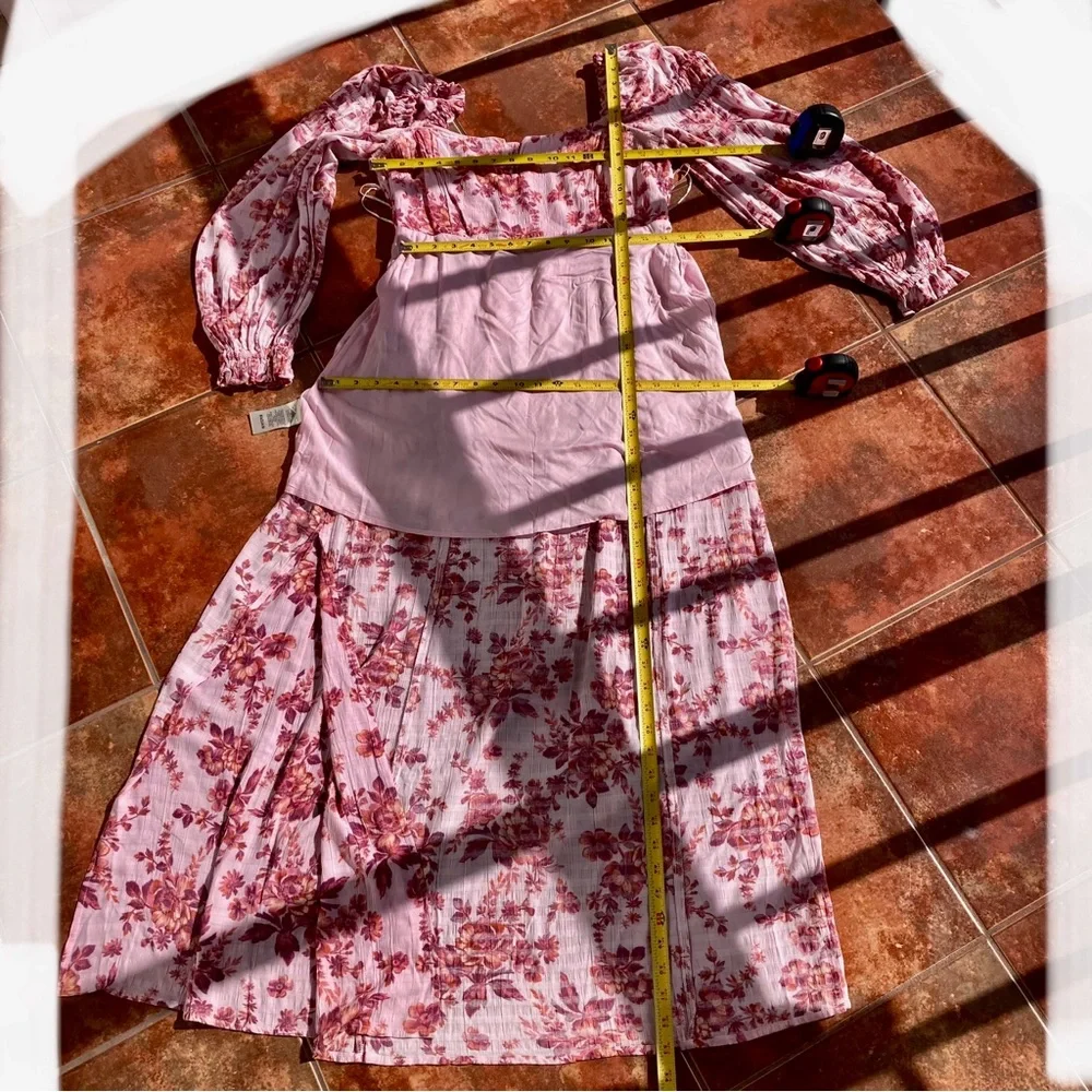 FREE People Jaymes Floral Print Square Neck Long Sleeves Midi Dress Sz M NWT
